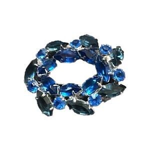 Blue Rhinestone Broach 2.5x1.5 Silveryone